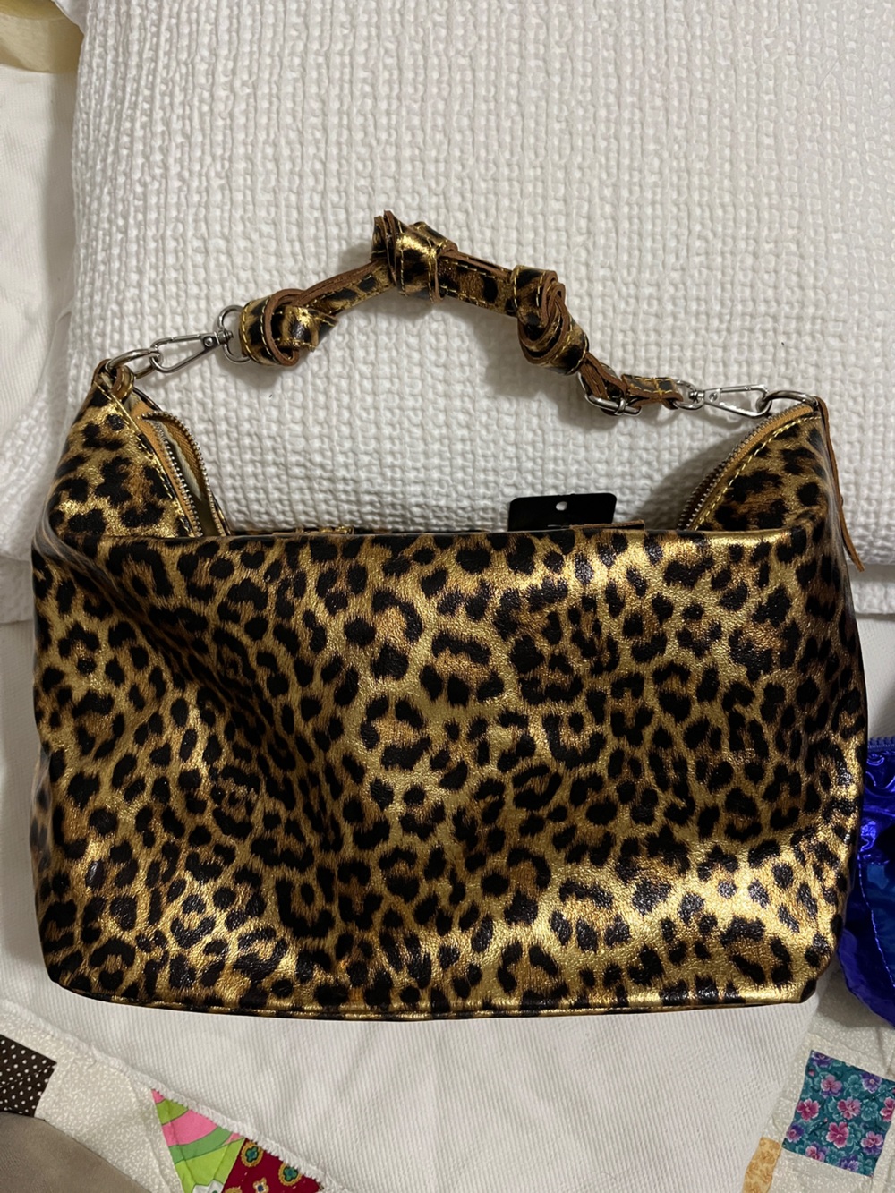 Leather Leopard-Print  metallic  Gold and Black